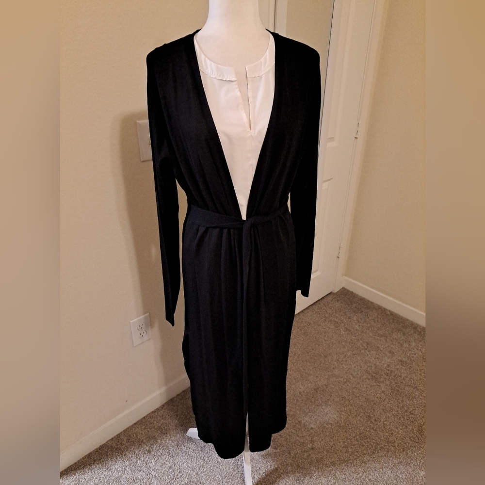 White House Black Market Long Duster Open Front Belted Excellent Condition Sz L